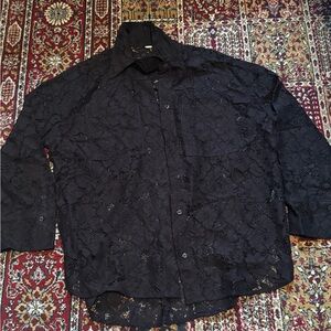 Black Lace Button-Up Shirt
